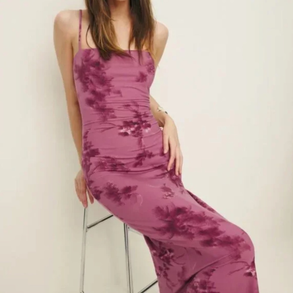 Reformation Elise Midi Dress - Hothouse Rose Pink Floral Stretchy Knit - Picture 2 of 9